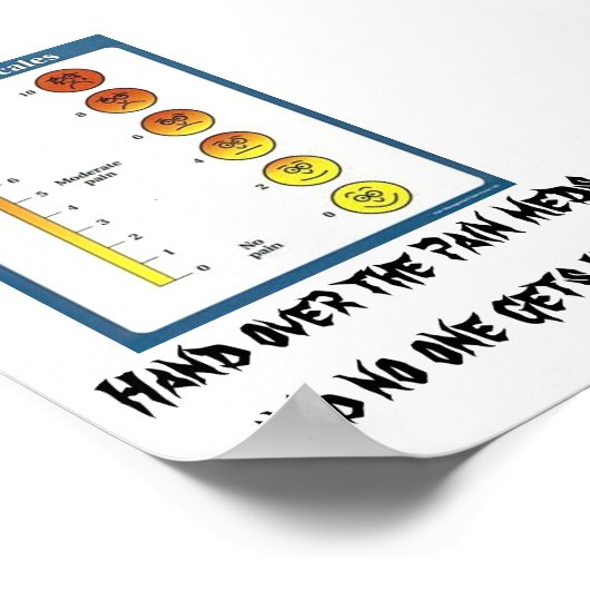 Schmerztabletten und Plakate (Ecke)