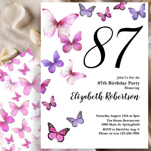 Schmetterling 87. Geburtstagseinladung in Rosa/Lil Einladung