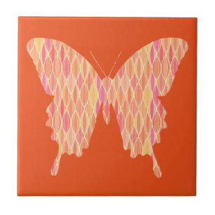 Schmetterling, abstrakt in Rosa, Orange, Pfirsich Fliese