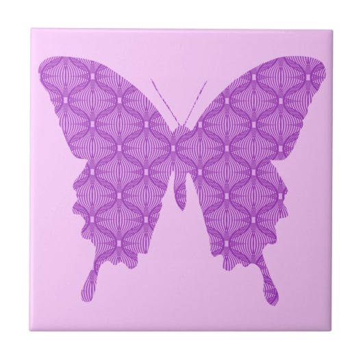 Schmetterling, abstraktes Muster, Lavendel und lil Fliese (Vorderseite)