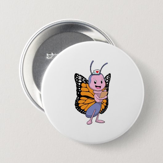 Schmetterling als Krankenschwester Button (Vorne & Hinten)