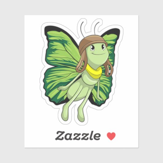 Schmetterling als Pilot mit Pilotenhut Aufkleber (Blatt)