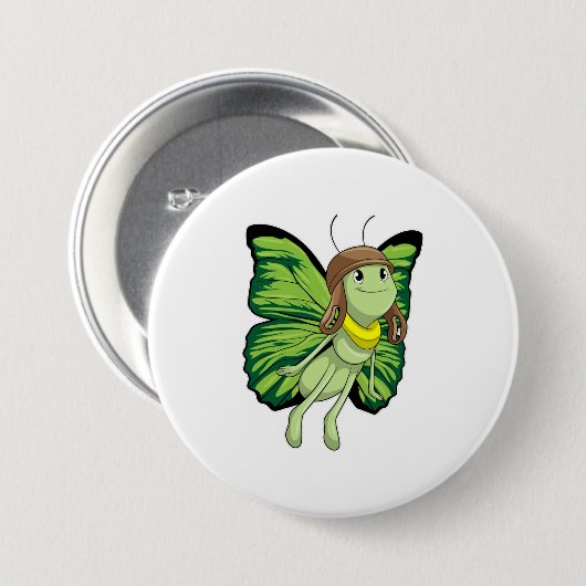 Schmetterling als Pilot mit Pilotenhut Button (Vorne & Hinten)