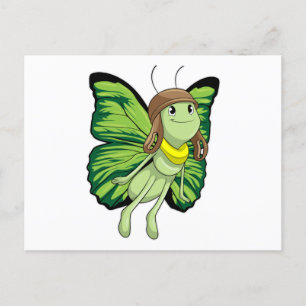 Schmetterling als Pilot mit Pilotenhut Postkarte