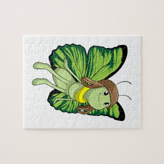 Schmetterling als Pilot mit Pilotenhut Puzzle (Horizontal)