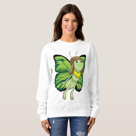 Schmetterling als Pilot mit Pilotenhut Sweatshirt (Vorne ganz)