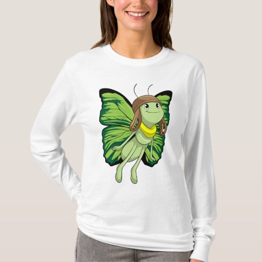 Schmetterling als Pilot mit Pilotenhut T-Shirt (Vorderseite)