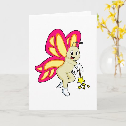 Schmetterling als Zauberer mit Zauberstab Karte (Gelbe Blume)