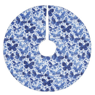 Schmetterling Aquarell Blau Polyester Weihnachtsbaumdecke