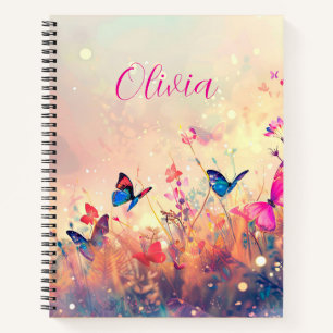 Schmetterling & Aquarell-Wildblumen-Blattwerk-Noti Notizblock