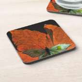 Schmetterling auf Blatt 2 Getränkeuntersetzer (Linke Seite)