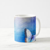 Schmetterling auf blauem Aquarell Kaffeetasse (VorderseiteRechts)