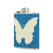 Schmetterling auf blauem Glitzer Flachmann (Links)