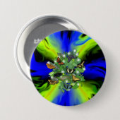 Schmetterling auf blaugrünem Regenbogen mit Sterne Button (Vorne & Hinten)