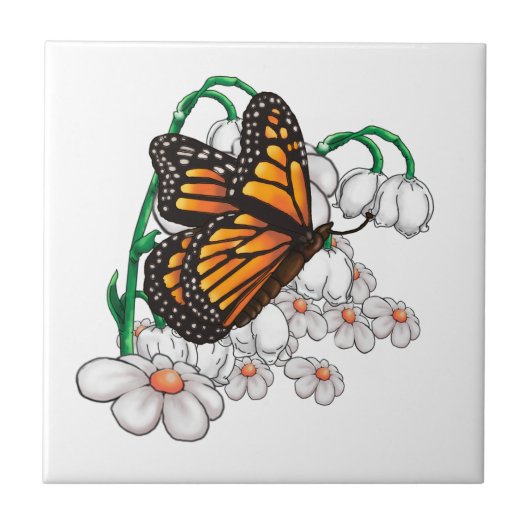 Schmetterling auf Blume Fliese (Vorderseite)