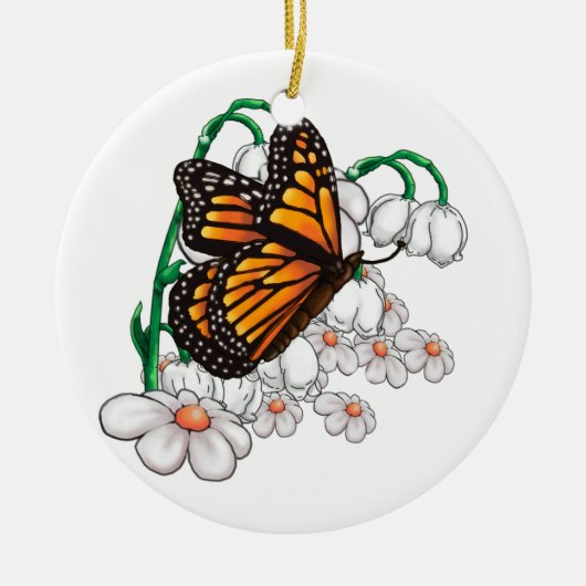 Schmetterling auf Blume Keramik Ornament (Vorne)