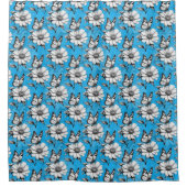 Schmetterling auf Blume Muster Blaues Design Duschvorhang (Vorderseite)