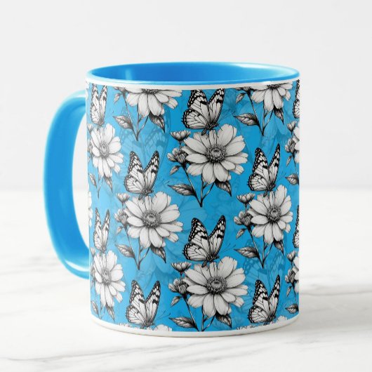 Schmetterling auf Blume Muster Blaues Design Tasse
