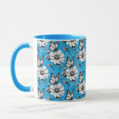 Schmetterling auf Blume Muster Blaues Design Tasse (Links)