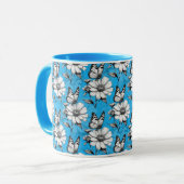 Schmetterling auf Blume Muster Blaues Design Tasse (Vorderseite Links)
