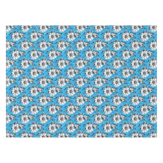 Schmetterling auf Blume Muster Blaues Design Tischdecke (Vorderseite (Horizontal))