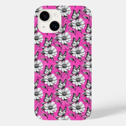 Schmetterling auf Blume Muster rosa Design Case-Mate iPhone Hülle (Rückseite)