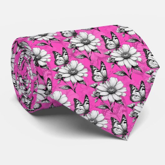 Schmetterling auf Blume Muster rosa Design Krawatte