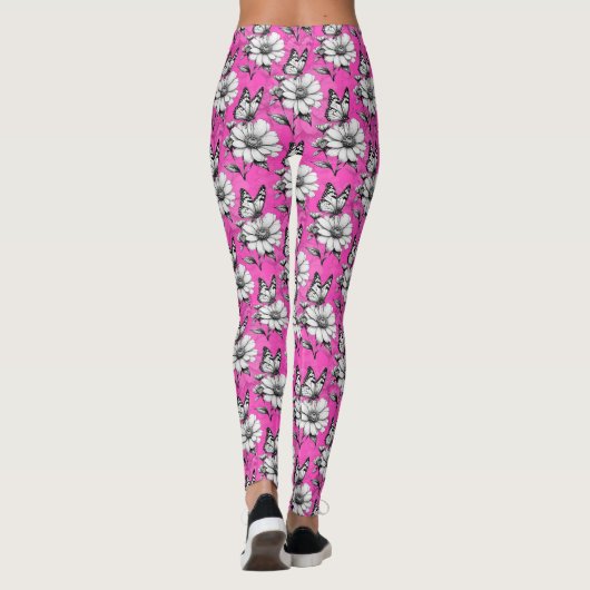 Schmetterling auf Blume Muster rosa Design Leggings (Rückseite)