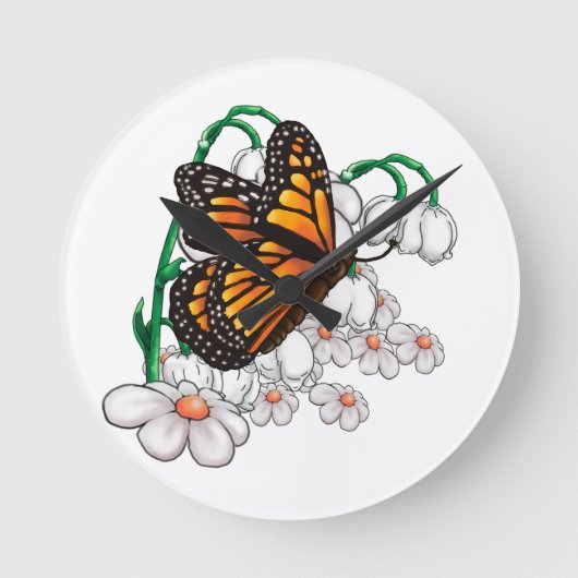 Schmetterling auf Blume Runde Wanduhr (Vorderseite)