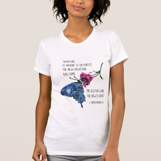 Schmetterling auf Blume, Verse aus 2 Korinthen 5:1 T-Shirt (Vorderseite)