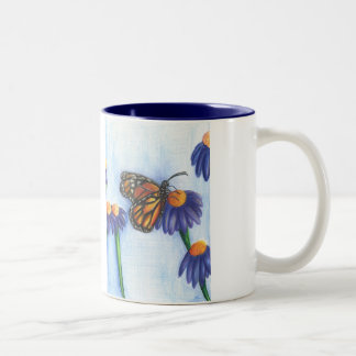 Schmetterling auf Blumen-Tasse 11oz (Weiß/Marine) Zweifarbige Tasse