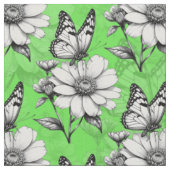 Schmetterling auf Blumenmuster Grün Design Stoff (Nahaufnahme)