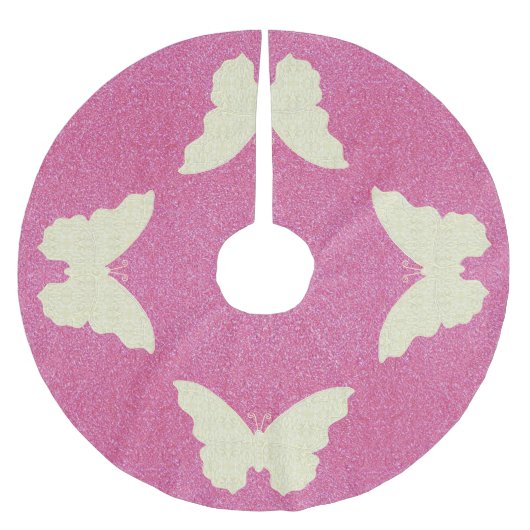 Schmetterling auf dem Rosa Glitzer Treppenhaus Polyester Weihnachtsbaumdecke (Vorderseite)