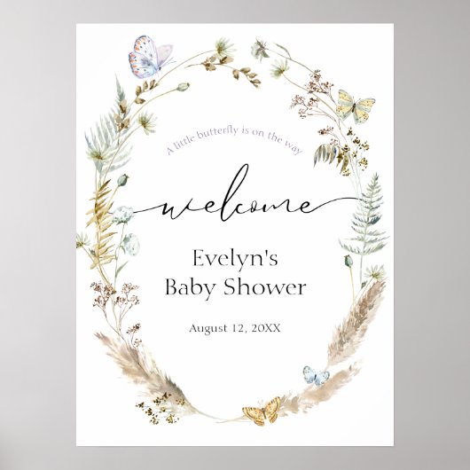 Schmetterling auf dem Weg Boho Baby Dusche Begrüßu Poster (Vorne)