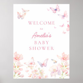 Schmetterling auf dem Weg Pink Baby Dusche Begrüßu Poster