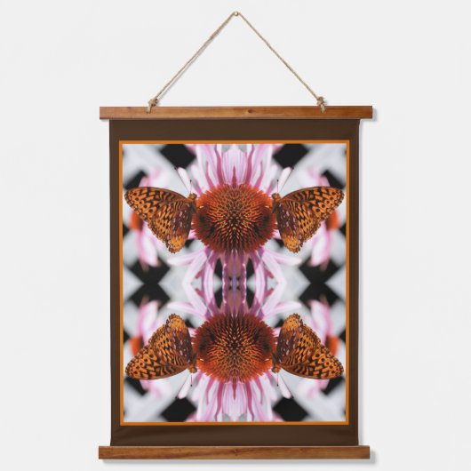 Schmetterling auf der Echinacea-Blume Abstrakt Wandteppich Mit Holzrahmen (Vorderseite)
