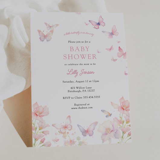 Schmetterling auf der Way Pink Baby Dusche Einladung