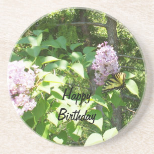 Schmetterling auf einem Fliederbusch-Geburtstag Untersetzer