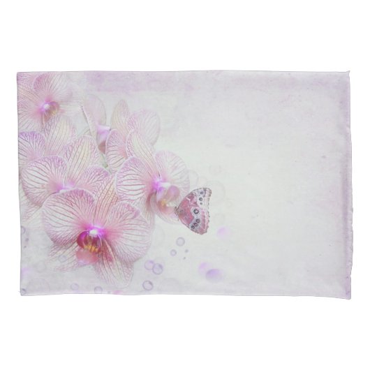 Schmetterling auf einem rosa orchiden Blossom mit Kissenbezug (Vorderseite-Links)