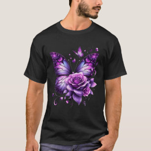 Schmetterling auf einer Lila farbigen Rose Blume B T-Shirt
