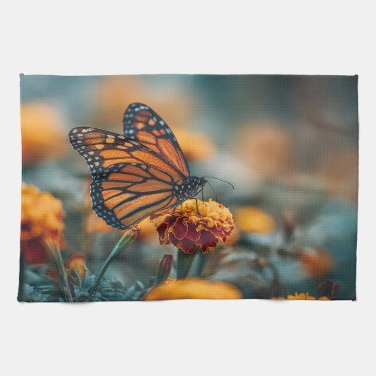 Schmetterling auf einer Ringelblume Geschirrtuch (Horizontal)