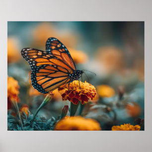 Schmetterling auf einer Ringelblume Poster