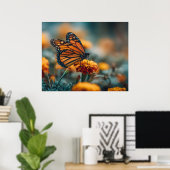 Schmetterling auf einer Ringelblume Poster (Heimbüro)