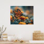 Schmetterling auf einer Ringelblume Poster (Küche)