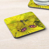 Schmetterling auf Gelb Untersetzer (Linke Seite)