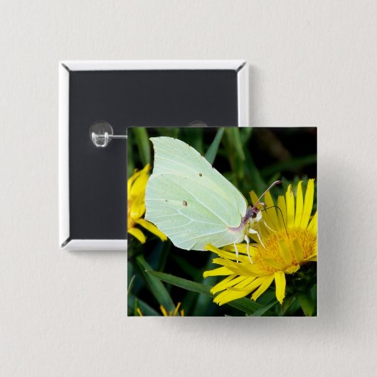 Schmetterling auf gelbem Blumen-Knopf-Button Button (Vorne & Hinten)