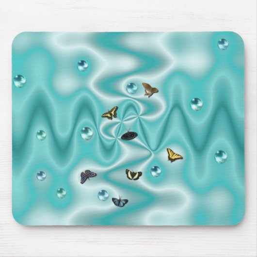 Schmetterling auf grüner Seide mit Perlen Mousepad (Vorne)
