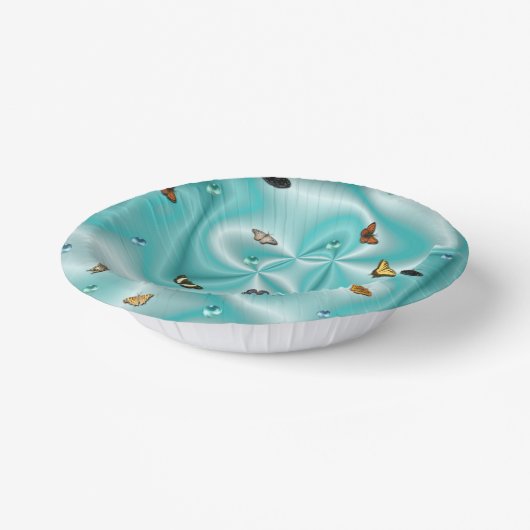 Schmetterling auf grüner Seide mit Perlen Pappteller (Gewinkelt)