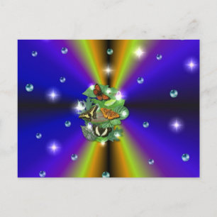 Schmetterling auf lila gelbem Regenbogen Postkarte