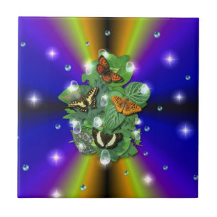 Schmetterling auf lila Gelben Regenbogen Fliese